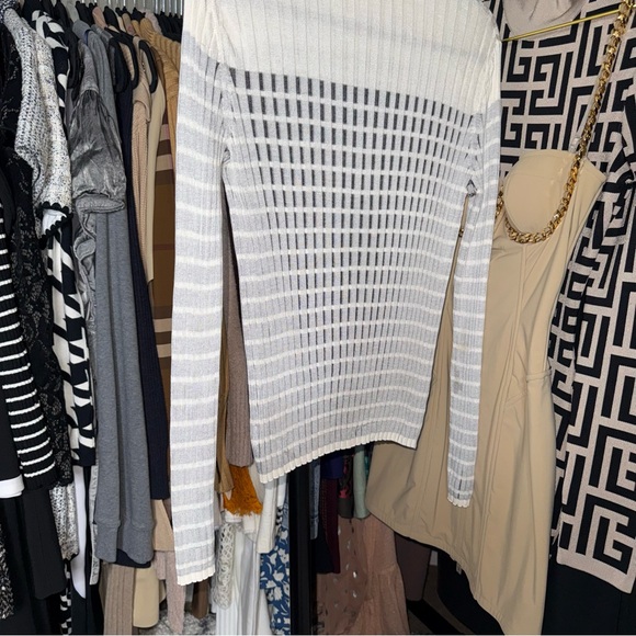 Akris Cream Sheer Grid Mulberry Silk Turtleneck Ribbed Knit Top Womens US 8 EUC - Picture 12 of 12